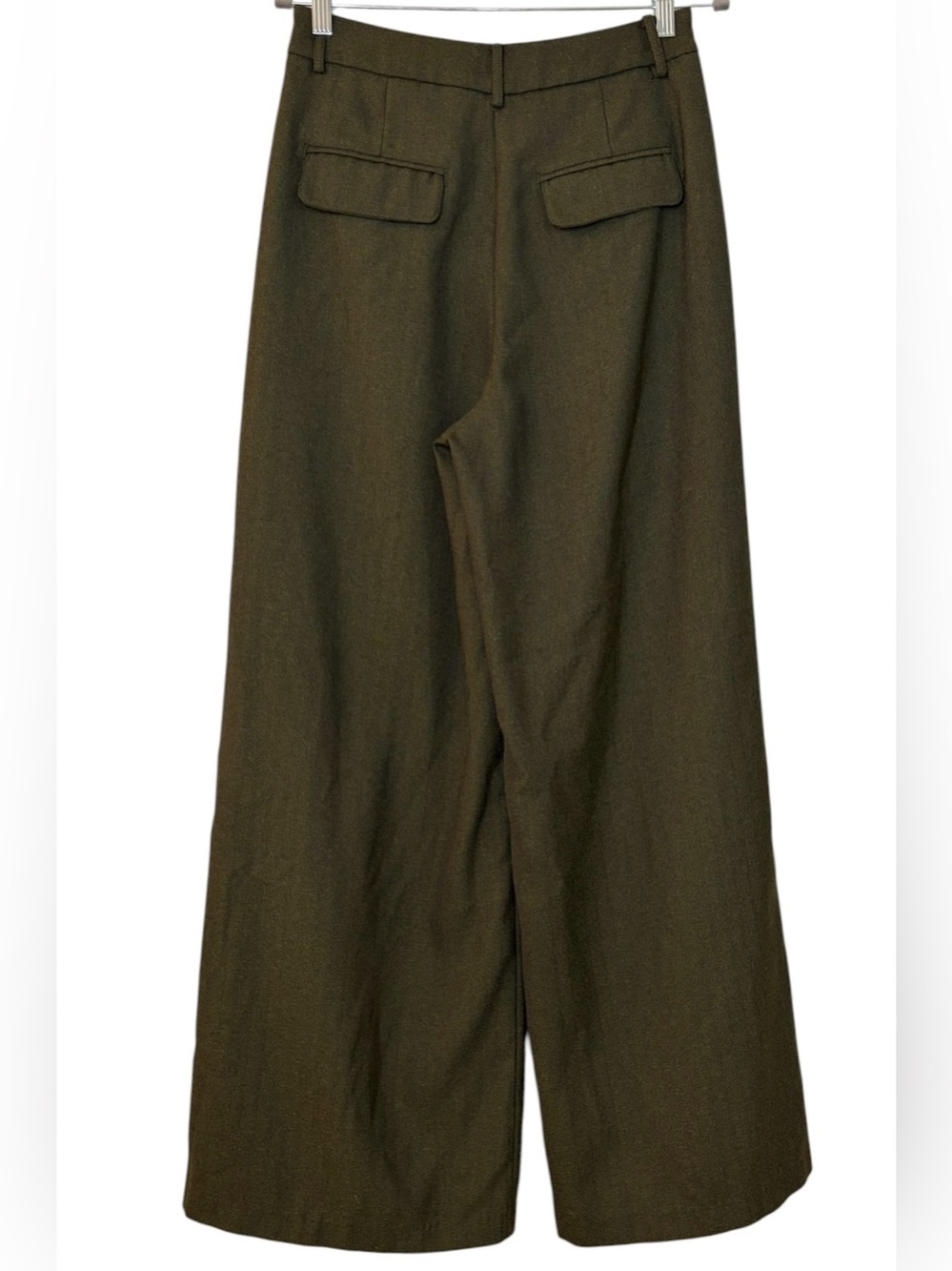 Commense High-Waisted Button-Front Wide-Leg Pants Dark Olive Green Size S Preppy - Picture 7 of 10